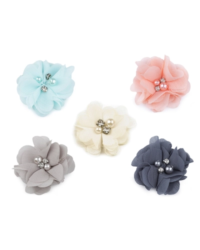 Flori textile cu perle și strasuri,5 cm - 10 buc. | Mimib