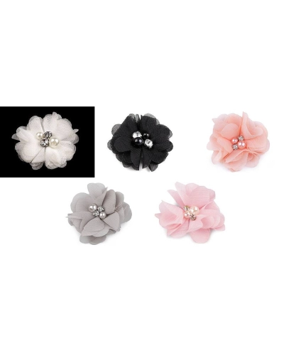 Flori textile cu perle și strasuri,5 cm - 10 buc. | Mimib