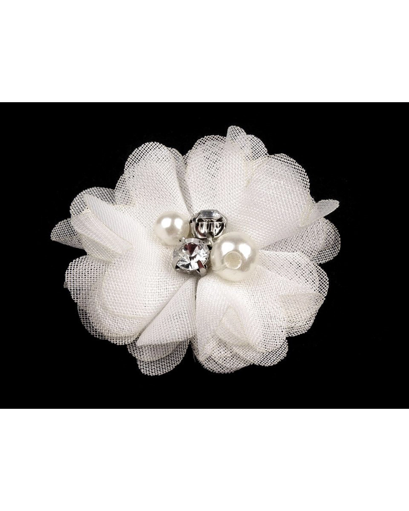 Flori textile cu perle și strasuri,5 cm - 10 buc. | Mimib