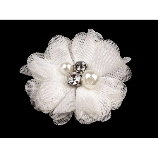 Flori textile cu perle și strasuri,5 cm - 10 buc. | Mimib