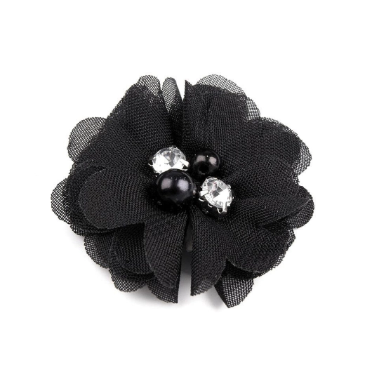 Flori textile cu perle și strasuri,5 cm - 10 buc. | Mimib