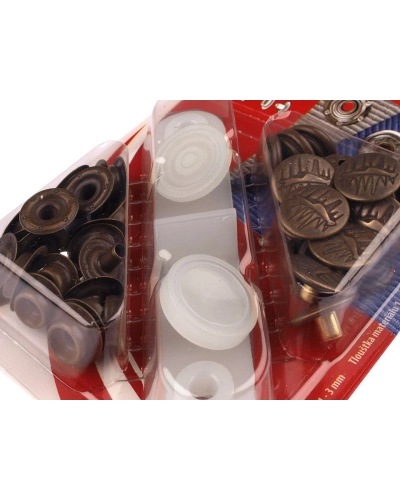Capse metalice cu aplicator, finisaj alamă antică, Ø15 mm - 1 card | Mimib