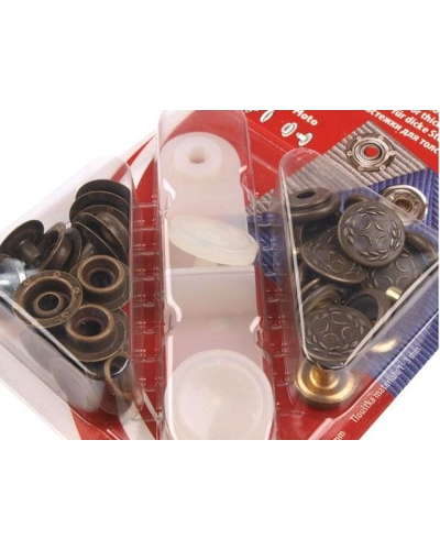Capse metalice cu aplicator, finisaj alamă antică, Ø15 mm - 1 card | Mimib