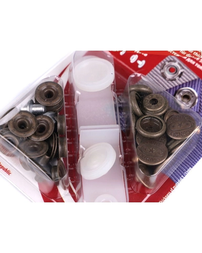 Capse metalice cu aplicator, finisaj alamă antică, Ø15 mm - 1 card | Mimib