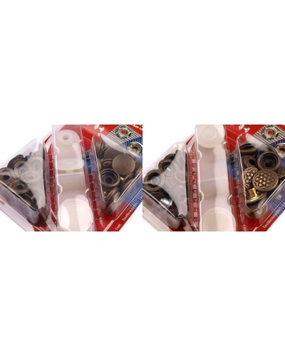 Capse metalice cu aplicator, finisaj alamă antică, Ø15 mm - 1 card | Mimib