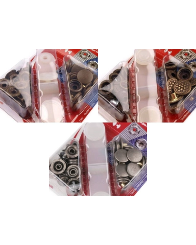 Capse metalice cu aplicator, finisaj alamă antică, Ø15 mm - 1 card | Mimib