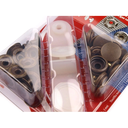 Capse metalice cu aplicator, finisaj alamă antică, Ø15 mm - 1 card | Mimib