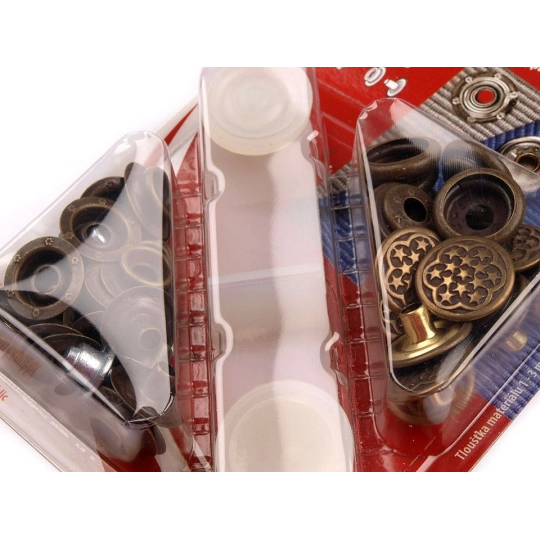 Capse metalice cu aplicator, finisaj alamă antică, Ø15 mm - 1 card | Mimib