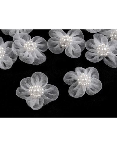 Flori din organza cu perle, Ø3-3,5 cm - 10 buc. | Mimib