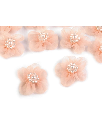Flori din organza cu perle, Ø3-3,5 cm - 10 buc. | Mimib