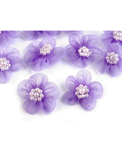 Flori din organza cu perle, Ø3-3,5 cm - 10 buc. | Mimib