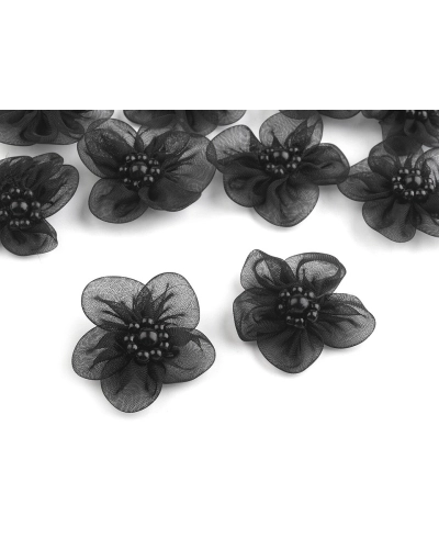 Flori din organza cu perle, Ø3-3,5 cm - 10 buc. | Mimib
