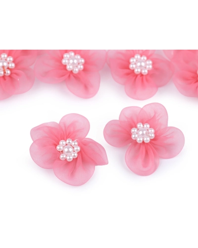 Flori din organza cu perle, Ø3-3,5 cm - 10 buc. | Mimib