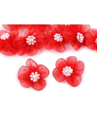Flori din organza cu perle, Ø3-3,5 cm - 10 buc. | Mimib