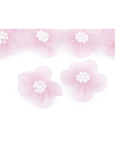Flori din organza cu perle, Ø3-3,5 cm - 10 buc. | Mimib