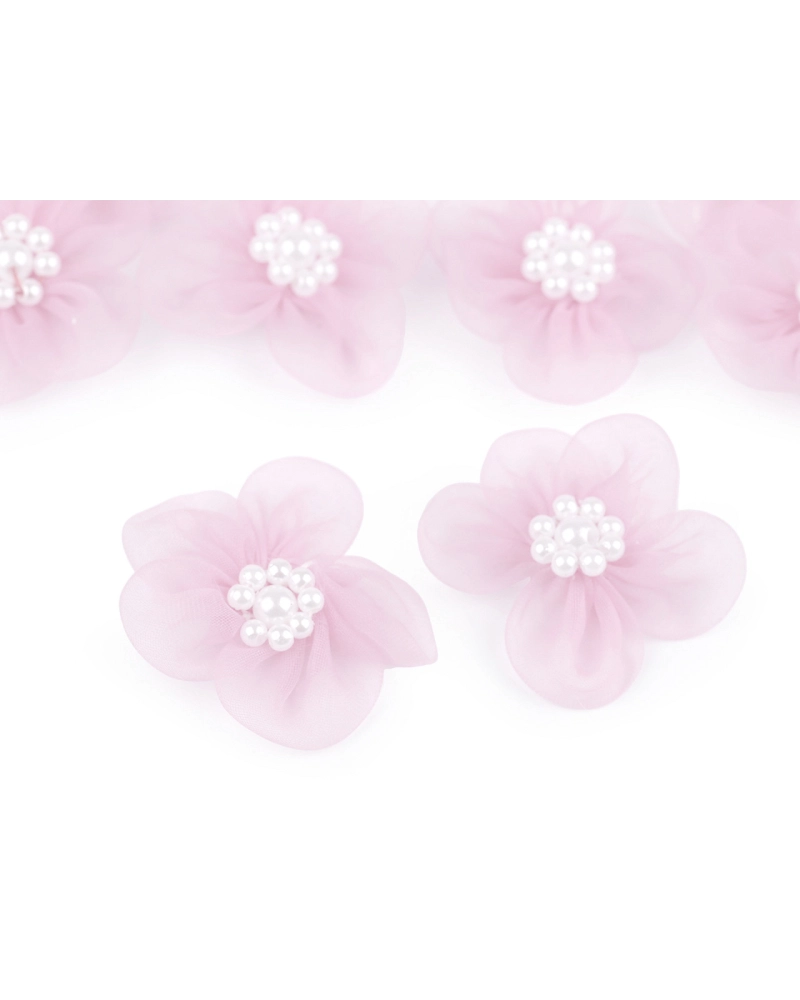 Flori din organza cu perle, Ø3-3,5 cm - 10 buc. | Mimib