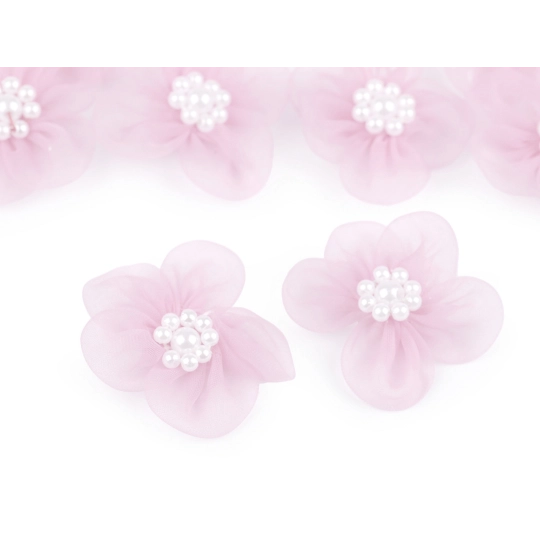 Flori din organza cu perle, Ø3-3,5 cm - 10 buc. | Mimib