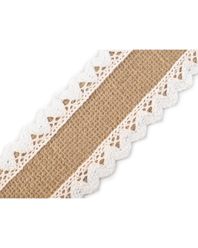 Panglică din iută cu dantelă de bumbac, lățime 54 mm - 1 buc. | Mimib
