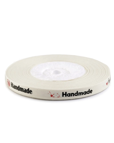 Panglică din bumbac imprimată Hand made, lățime 10 mm - 22.5 m | Mimib