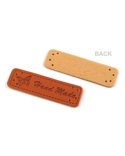 Eticheta piele Hand made, 15x50 mm - 5 buc. | Mimib