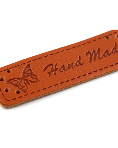 Eticheta piele Hand made, 15x50 mm - 5 buc. | Mimib