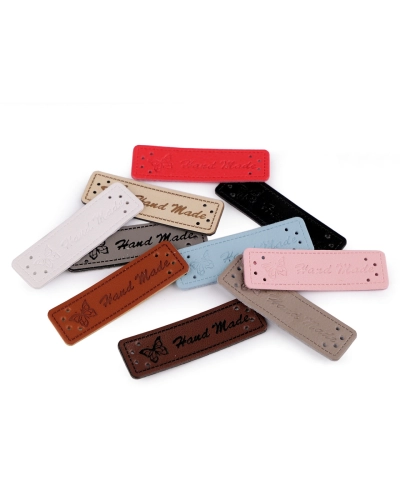 Eticheta piele Hand made, 15x50 mm - 5 buc. | Mimib