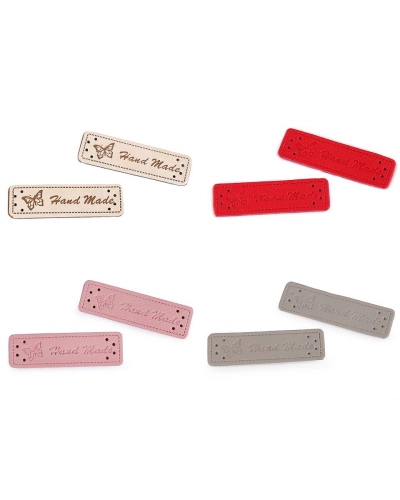 Eticheta piele Hand made, 15x50 mm - 5 buc. | Mimib