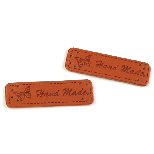 Eticheta piele Hand made, 15x50 mm - 5 buc. | Mimib