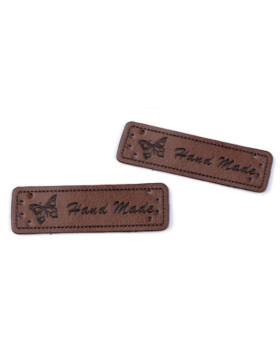 Eticheta piele Hand made, 15x50 mm - 5 buc. | Mimib