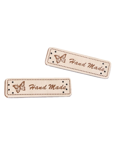 Eticheta piele Hand made, 15x50 mm - 5 buc. | Mimib