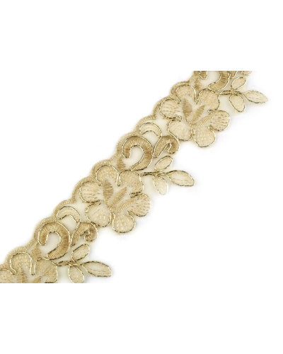 Dantelă brodată pe organza cu fir lame, lățime 58 mm - 1 m | Mimib