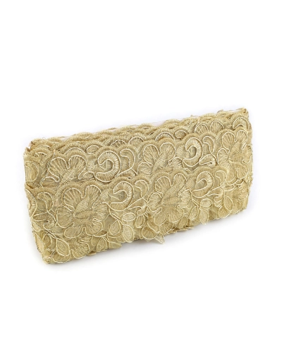 Dantelă brodată pe organza cu fir lame, lățime 58 mm - 1 m | Mimib