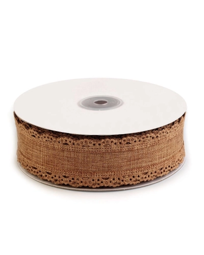 Panglică imitație iută cu margini dantelate, lățime 25 mm - 18 m | Mimib