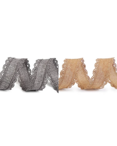 Panglică imitație iută cu margini dantelate, lățime 25 mm - 18 m | Mimib