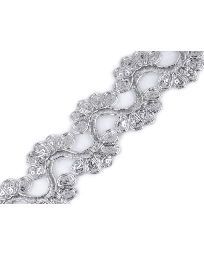 Galon / Dantelă brodată pe organza cu fir lame, lățime 45 mm - 9 m | Mimib