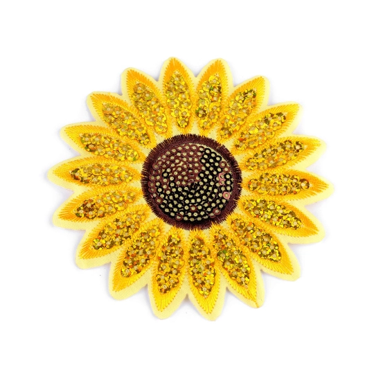 Aplicație termoadezivă - floarea soarelui cu paiete - 1 buc. | Mimib