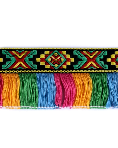 Bandă cu franjuri, motiv indian, lățime 50 mm - 1 m | Mimib