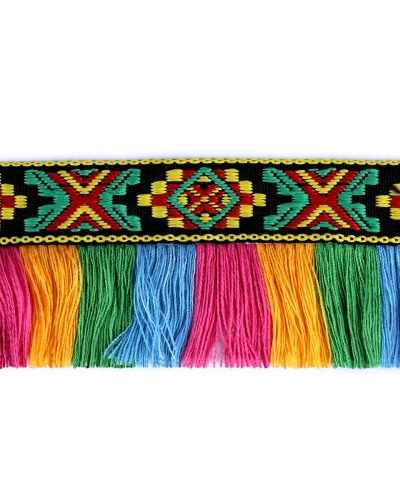 Bandă cu franjuri, motiv indian, lățime 50 mm - 1 m | Mimib