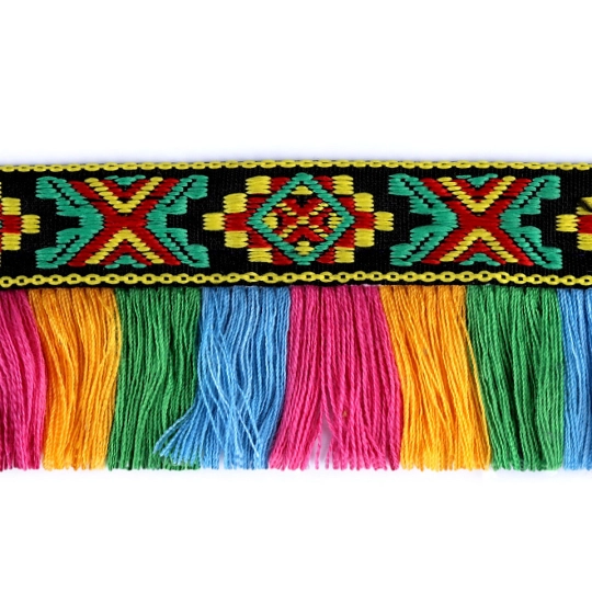 Bandă cu franjuri, motiv indian, lățime 50 mm - 1 m | Mimib