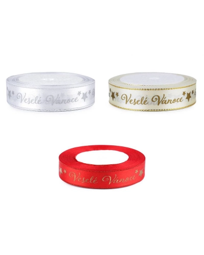 Satin Ribbon Merry Christmas, width 20 mm - 18 m | Mimib
