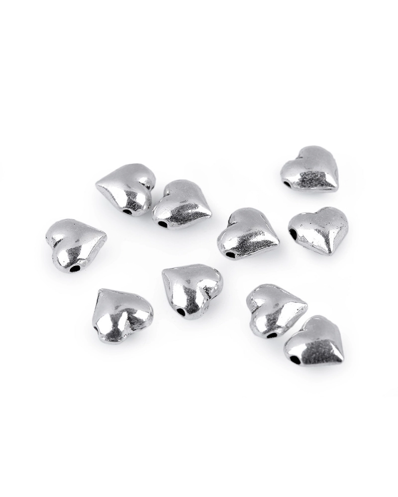 Mărgele metalice inimioară, 8x8 mm - 10 buc. | Mimib