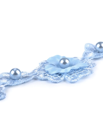 Čipka 3D kvet s perlou šírka 30 mm - 1 m