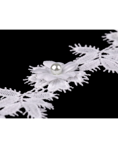 Vzdušná čipka 3D kvet s perlou šírka 42 mm - 1 m