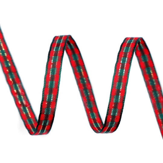 Panglică în carouri cu fir lame, lățime 6 mm - 5 m | Mimib