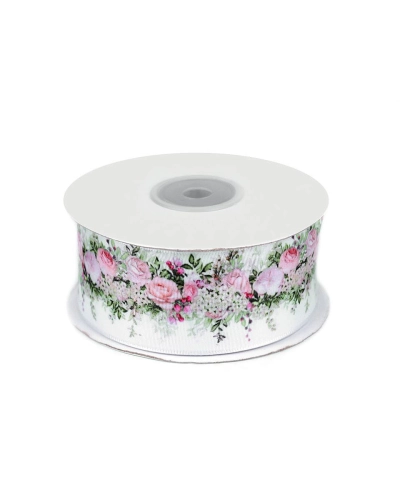 Panglică satinată, imprimeu floral, lățime 40 mm - 22.5 m | Mimib