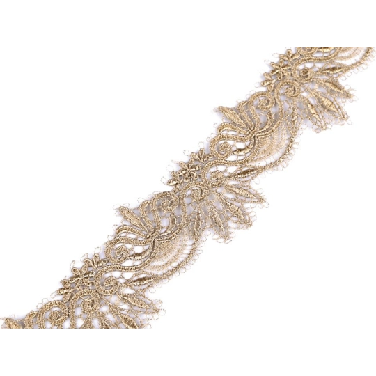 Dantelă brodată cu Lurex, lățime 64 mm - 1 m | Mimib