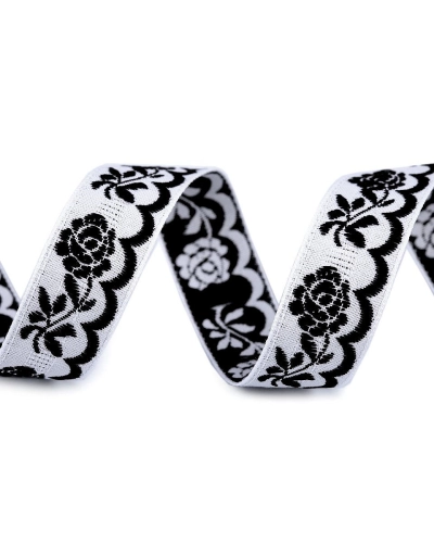 Panglică țesută cu motiv floral, lățime 20 mm - 25 m | Mimib