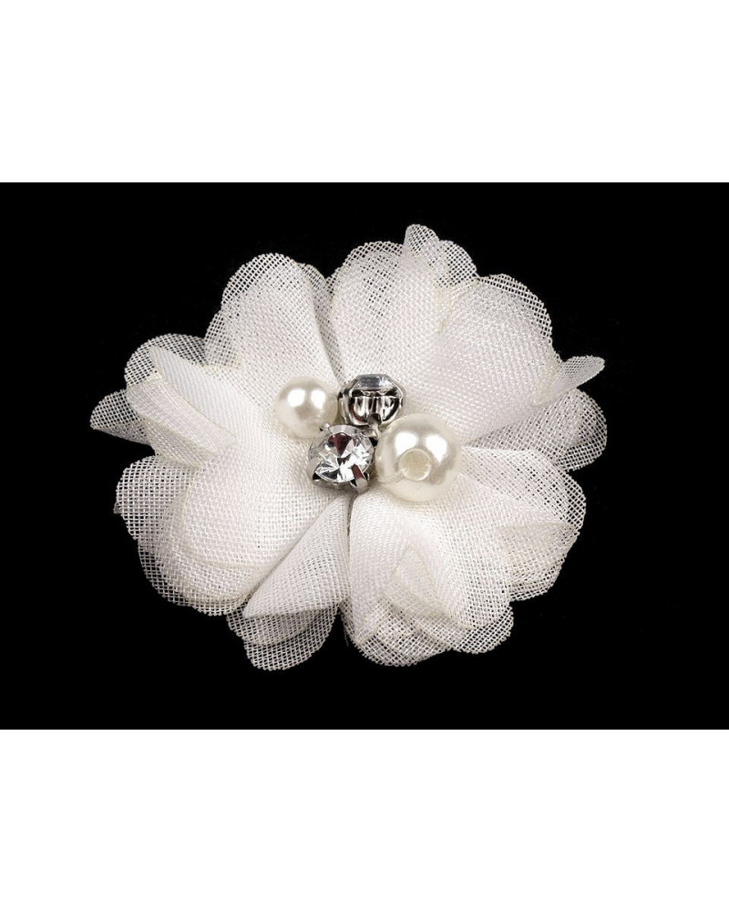 Flori textile cu perle și strasuri,5 cm | Mimib