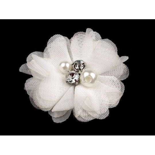 Flori textile cu perle și strasuri,5 cm | Mimib