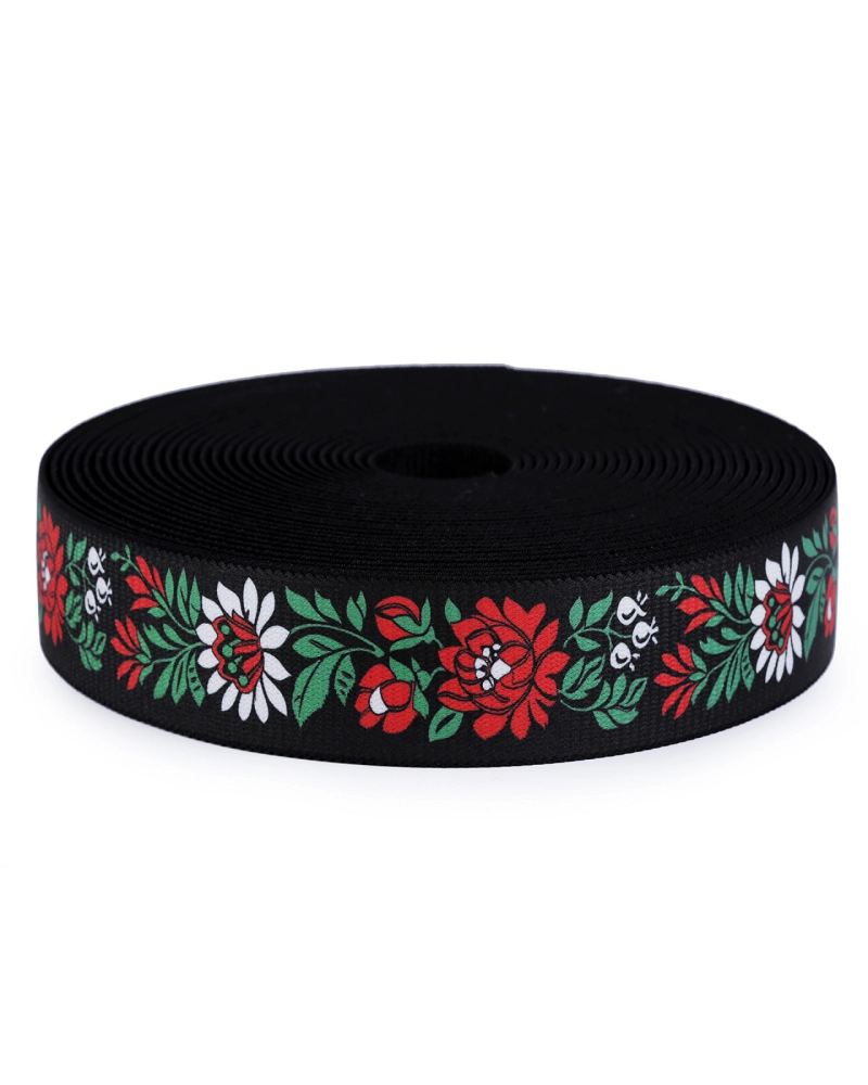 Elastic lat cu motiv floral, lățime 40 mm - 1 m | Mimib